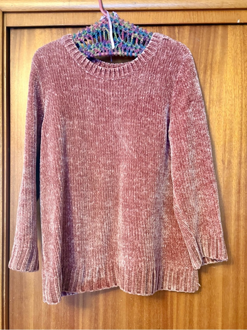 Super soft rose pink Chenille Crewneck Sweater -